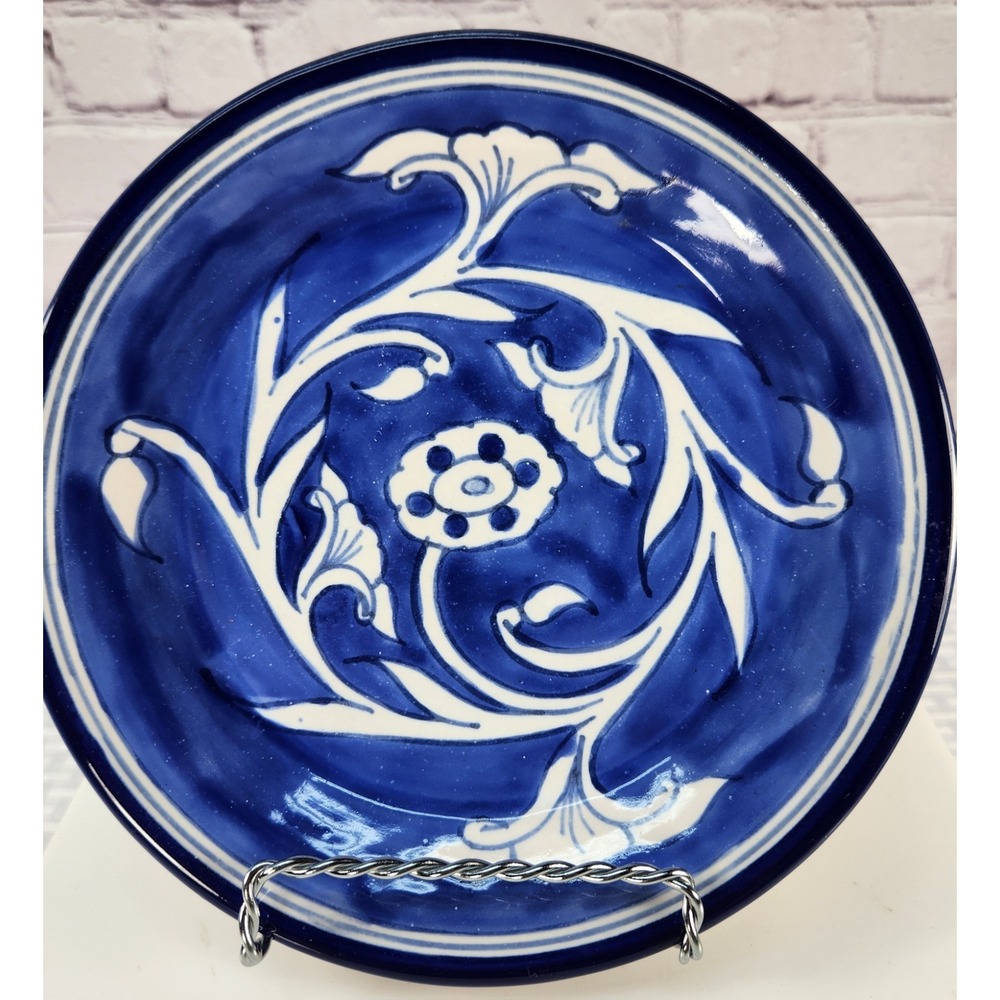 Vintage Le Souk Ceramique Tunisia Hand Painted Cobalt Blue  Ceramic Plate